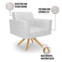 Kit 2 Poltronas Giratória Viena Gomada Corano Branco Base De Madeira Ma30 - D'rossi - 3