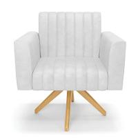 Kit 2 Poltronas Giratória Viena Gomada Corano Branco Base De Madeira Ma30 - D'rossi - 6