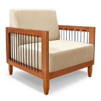 Kit 2 Poltronas E Sofá Living 2 Lugares Marilia 1,60m Linho Dourado Base Em Madeira Castanho - Pallazio - 11