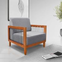 Kit 2 Poltronas E Sofá Living 2 Lugares Marilia 1,60m Linho Grafite Base Em Madeira Castanho - Pallazio - 8