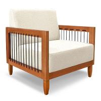 Kit 2 Poltronas E Sofá Living 2 Lugares Marilia 1,60m Linho Base Em Madeira Castanho - Pallazio Cor Natural - 15