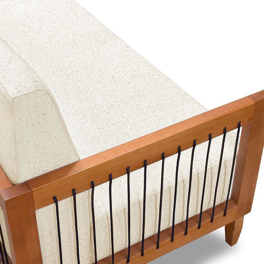 Kit 2 Poltronas E Sofá Living 2 Lugares Marilia 1,60m Linho Base Em Madeira Castanho - Pallazio Cor Bege - 5