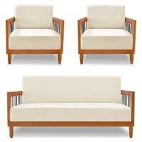 Kit 2 Poltronas E Sofá Living 2 Lugares Marilia 1,60m Linho Base Em Madeira Castanho - Pallazio Cor Bege - 1