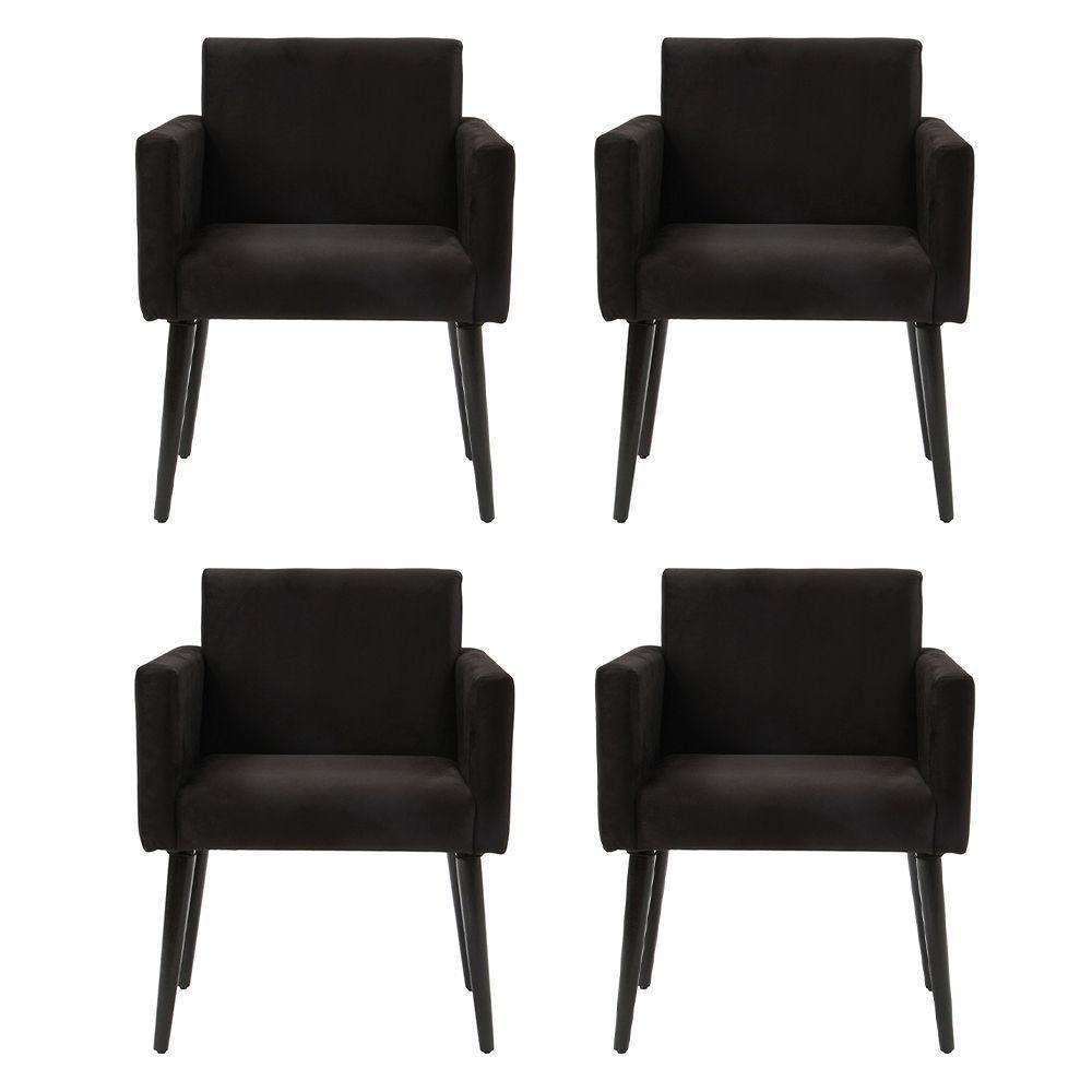 Kit 4 Poltronas Luca Tecido Suede Para Recepção - Preto - Cor: Preto - 1