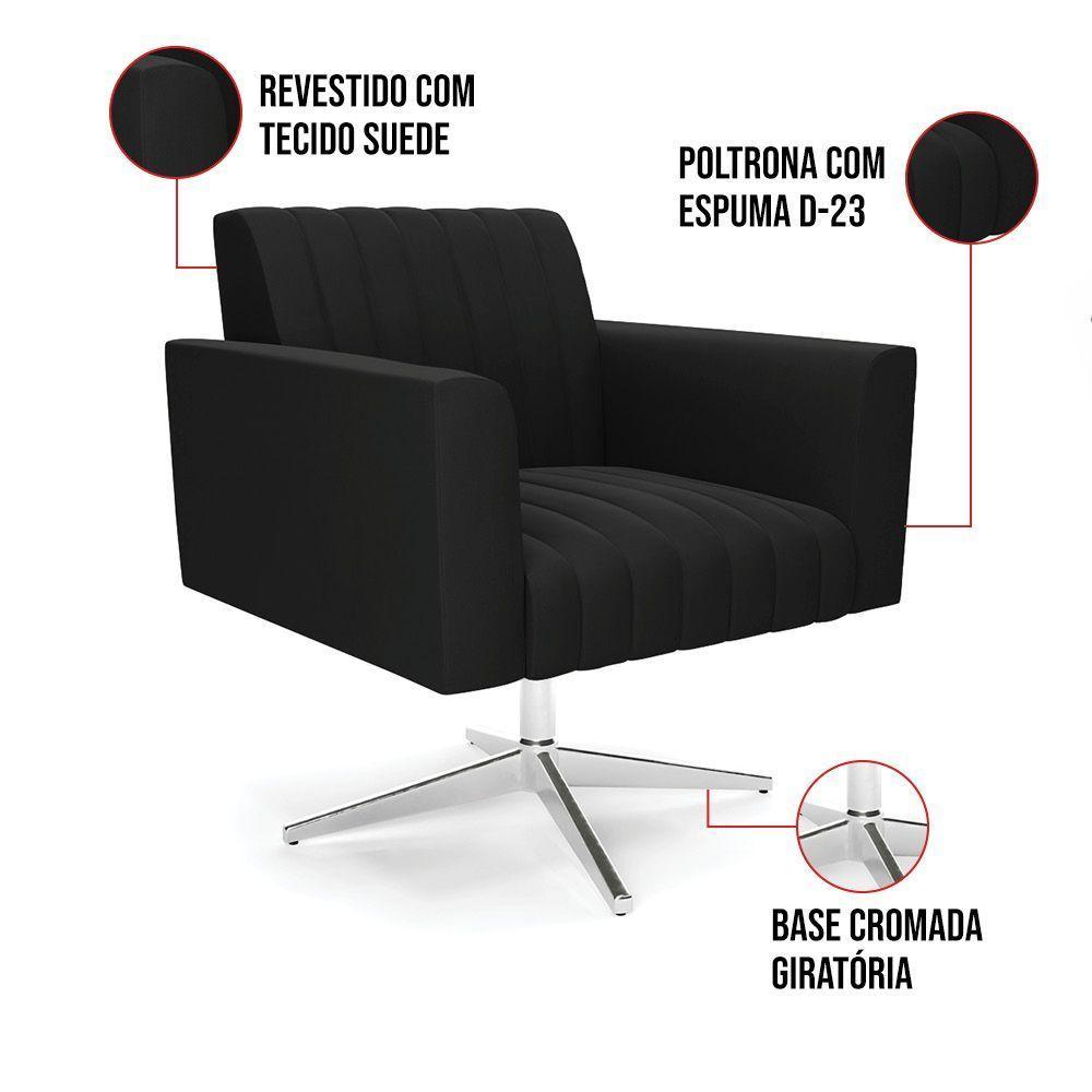 Kit 2 Poltronas Giratória Viena Gomada Suede Base Cromada - D'rossi Cor Preto - 3