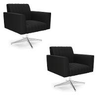 Kit 2 Poltronas Giratória Viena Gomada Suede Base Cromada - D'rossi Cor Preto - 1