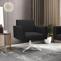 Kit 2 Poltronas Giratória Viena Gomada Suede Base Cromada - D'rossi Cor Preto - 7