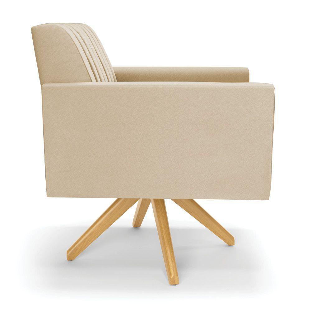 Kit 2 Poltronas Giratória Viena Gomada Corino Bege Base De Madeira Ma30 - D'rossi - 5