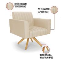 Kit 2 Poltronas Giratória Viena Gomada Corino Bege Base De Madeira Ma30 - D'rossi - 3