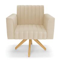Kit 2 Poltronas Giratória Viena Gomada Corino Bege Base De Madeira Ma30 - D'rossi - 6