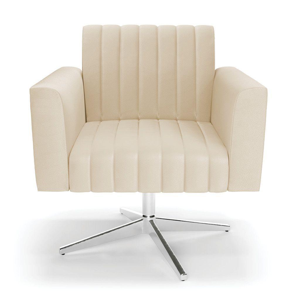 Kit 2 Poltronas Giratória Viena Gomada Corino Bege Base Cromada - D'rossi - 6