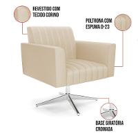 Kit 2 Poltronas Giratória Viena Gomada Corino Bege Base Cromada - D'rossi - 3