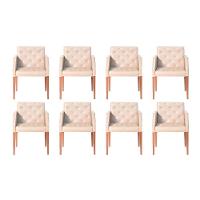 Kit 8 Poltronas Costura Capitonê Sala Espera Escritório - Bege - Cor: Bege - 1