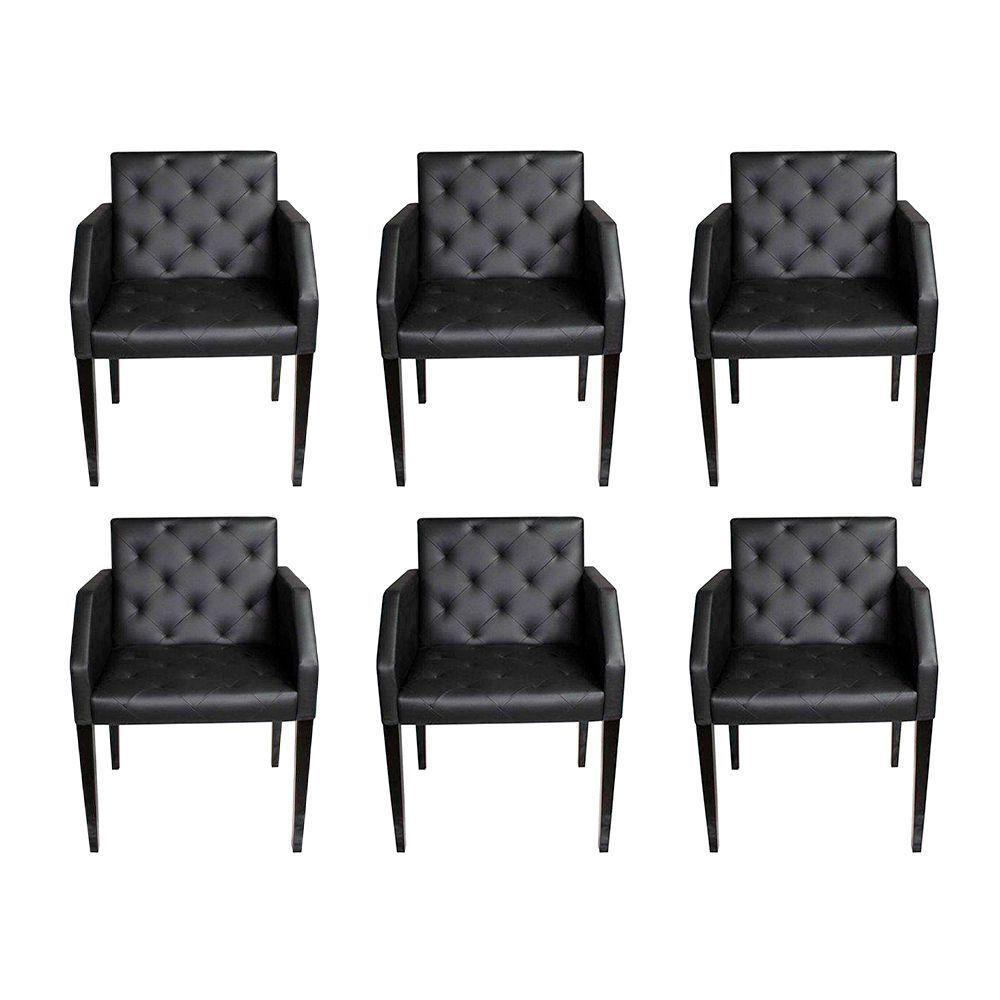 Kit 6 Poltronas Nina Retrô Estilo Capitonê Em Tecido Sintético - Preto - Cor: Preto - 1