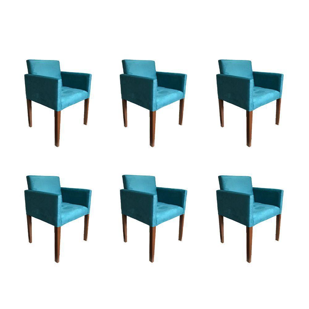 Kit 6 Poltronas Nina Estilo Retrô Tecido Suede Ideal Para Sala De Estar - Azul Turquesa - Cor: Azul - 1
