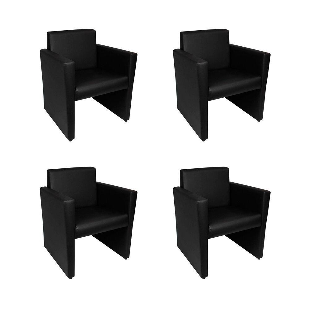 Kit 4 Poltronas Nina Slim 1 Lugar Pé Fechado - Preto - Cor: Preto - 1
