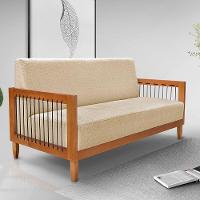 Kit Poltrona E Sofá Living 2 Lugares Marilia 1,60m Linho Dourado Base Em Madeira Castanho - Pallazio - 8