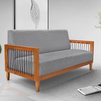 Kit Poltrona E Sofá Living 2 Lugares Marilia 1,60m Linho Base Em Madeira Castanho - Pallazio Cor Grafite - 15