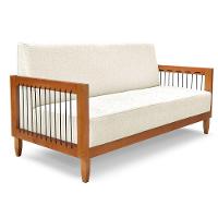 Kit Poltrona E Sofá Living 2 Lugares Marilia 1,60m Linho Base Em Madeira Castanho - Pallazio Cor Natural - 9