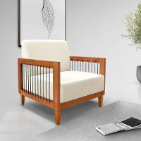 Kit Poltrona E Sofá Living 2 Lugares Marilia 1,60m Linho Base Em Madeira Castanho - Pallazio Cor Natural - 11