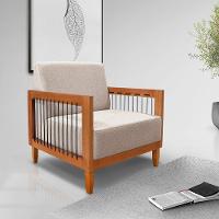 Kit Poltrona E Sofá Living 2 Lugares Marilia 1,60m Linho Base Em Madeira Castanho - Pallazio Cor Areia - 12