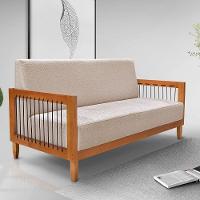 Kit Poltrona E Sofá Living 2 Lugares Marilia 1,60m Linho Base Em Madeira Castanho - Pallazio Cor Areia - 14