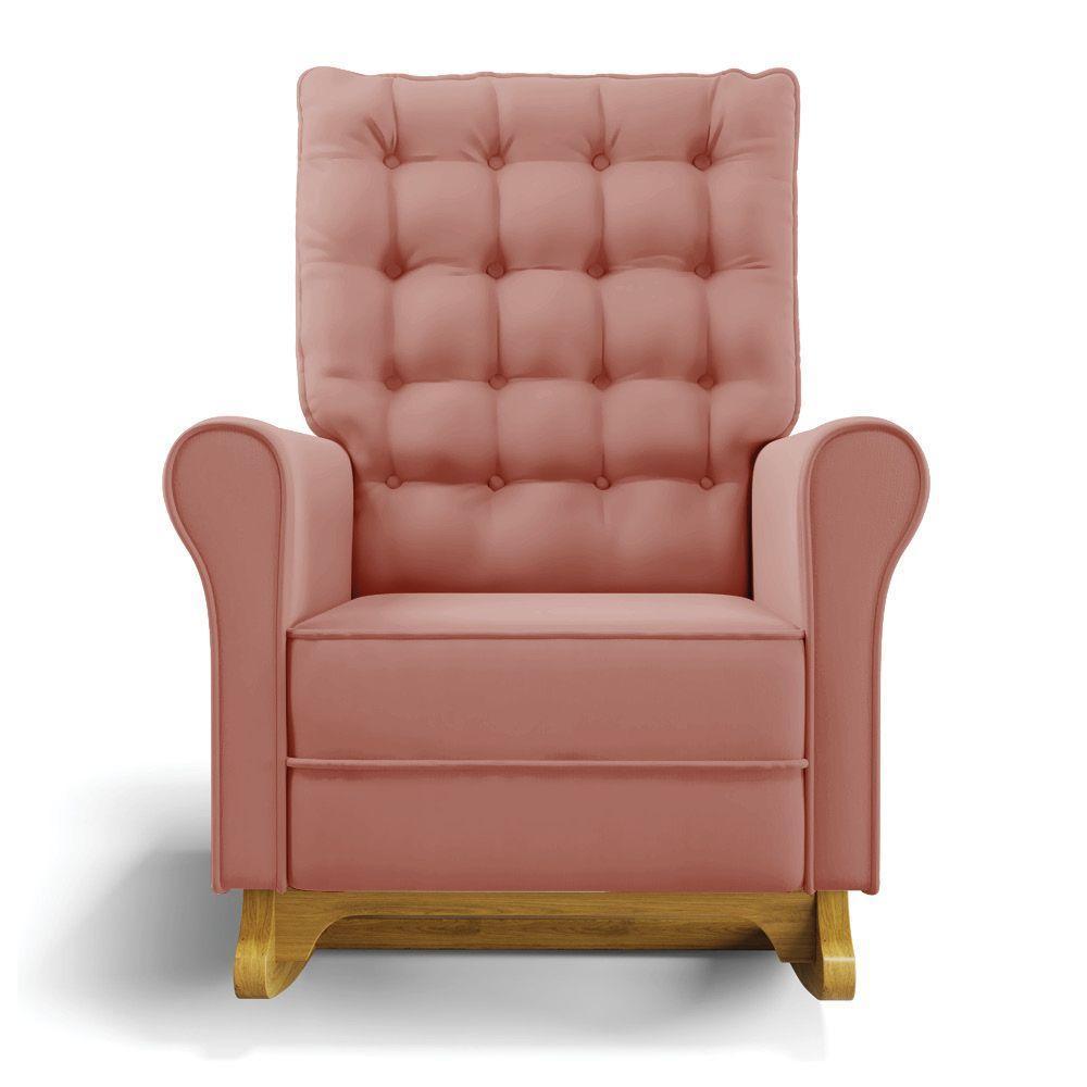 Poltrona De Amamentação Com Balanço E Puff Manu Veludo Rosê Ta120 Base De Madeira - D'rossi - 7