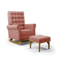 Poltrona De Amamentação Com Balanço E Puff Manu Veludo Rosê Ta120 Base De Madeira - D'rossi - 1