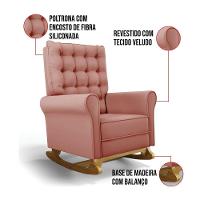 Poltrona De Amamentação Com Balanço E Puff Manu Veludo Rosê Ta120 Base De Madeira - D'rossi