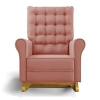 Poltrona De Amamentação Com Balanço E Puff Manu Veludo Rosê Ta120 Base De Madeira - D'rossi - 7