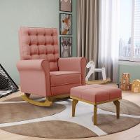 Poltrona De Amamentação Com Balanço E Puff Manu Veludo Rosê Ta120 Base De Madeira - D'rossi - 8