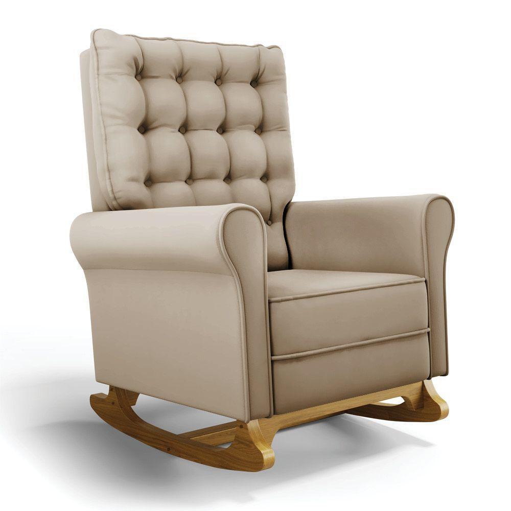 Poltrona De Amamentação Com Balanço E Puff Manu Veludo Base De Madeira - D'rossi Cor Marrom - 5