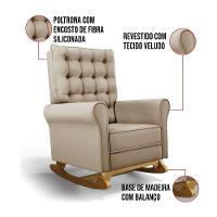 Poltrona De Amamentação Com Balanço E Puff Manu Veludo Base De Madeira - D'rossi Cor Marrom