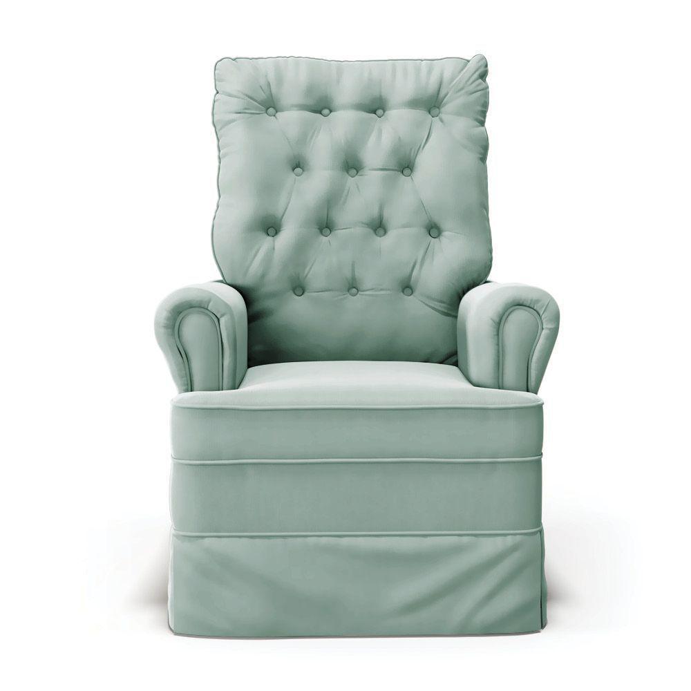 Poltrona De Amamentação Com Balanço E Puff Laura Veludo Verde Turquesa Tb112 Base De Madeira - 6