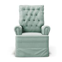 Poltrona De Amamentação Com Balanço E Puff Laura Veludo Verde Turquesa Tb112 Base De Madeira - 6