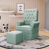 Poltrona De Amamentação Com Balanço E Puff Laura Veludo Verde Turquesa Tb112 Base De Madeira - 7