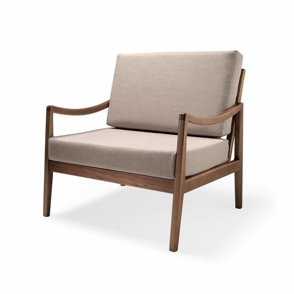 Poltrona Com Braço Évora Linho Bege Madeira Cedro Corda Náutica Redonda Poliéster Rami - 1