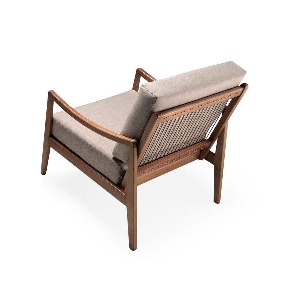 Poltrona Com Braço Évora Linho Bege Madeira Cedro Corda Náutica Redonda Poliéster Rami - 5