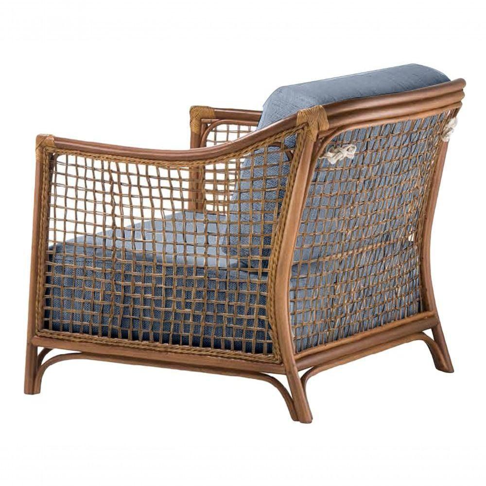 Poltrona Com Braço Oslen Algodão Azul Madeira Cedro Junco Natural Terracota - 4