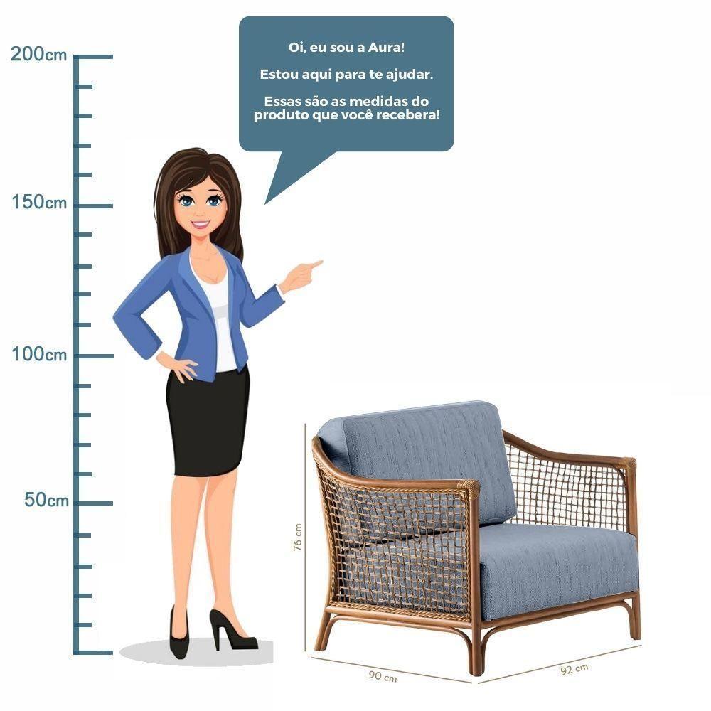 Poltrona Com Braço Oslen Algodão Azul Madeira Cedro Junco Natural Terracota - 5