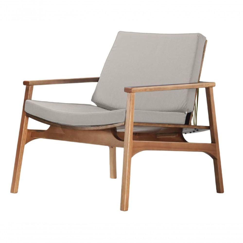 Poltrona Com Braço Ravi Algodão Cinza Madeira Cedro Corda a Poliéster Palha - 1