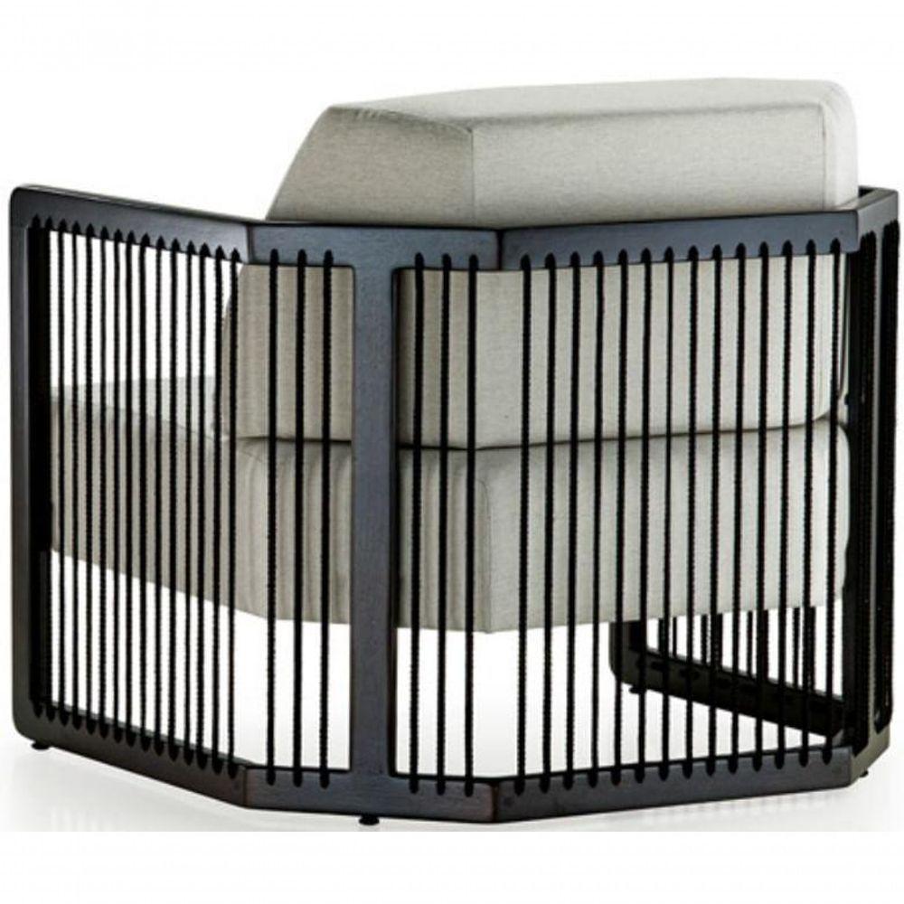 Poltrona Com Braço Mava Algodão Branco Madeira Amêndoa Corda Plana Poliéster Preta - 3