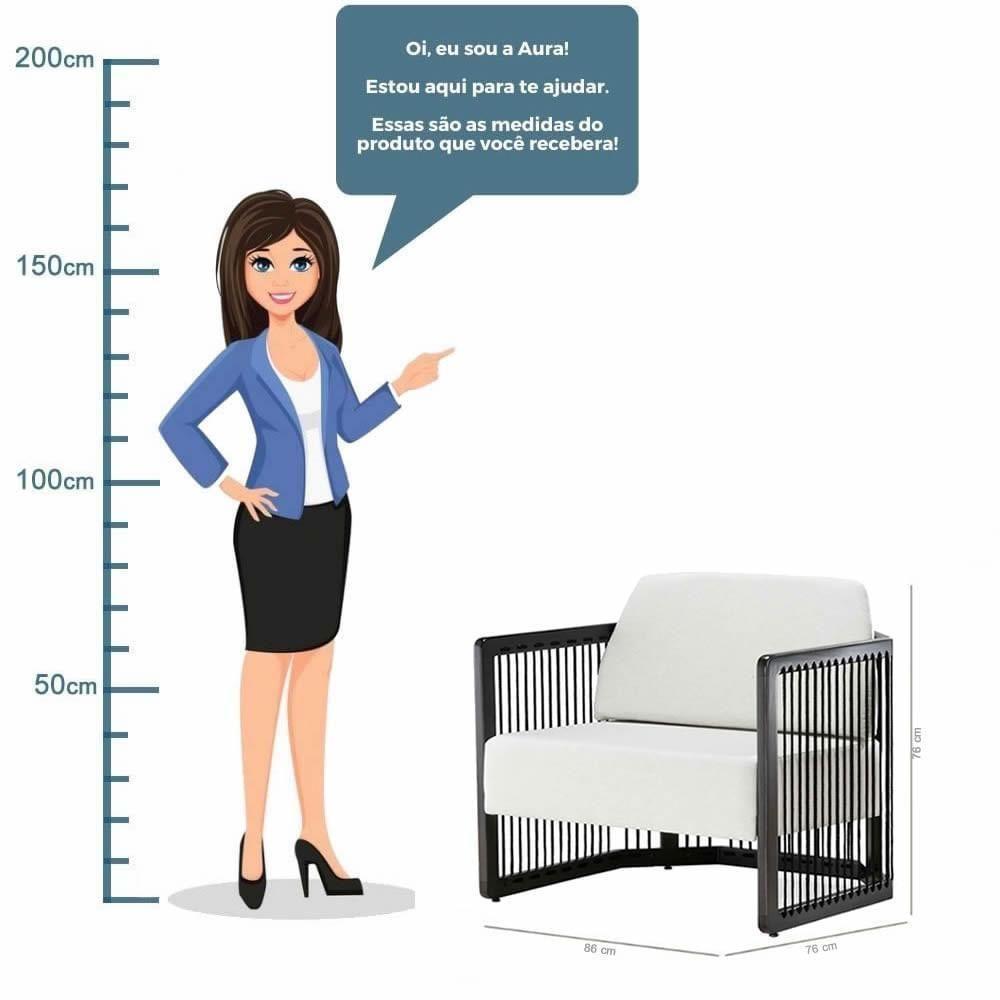 Poltrona Com Braço Mava Algodão Branco Madeira Amêndoa Corda Plana Poliéster Preta - 5