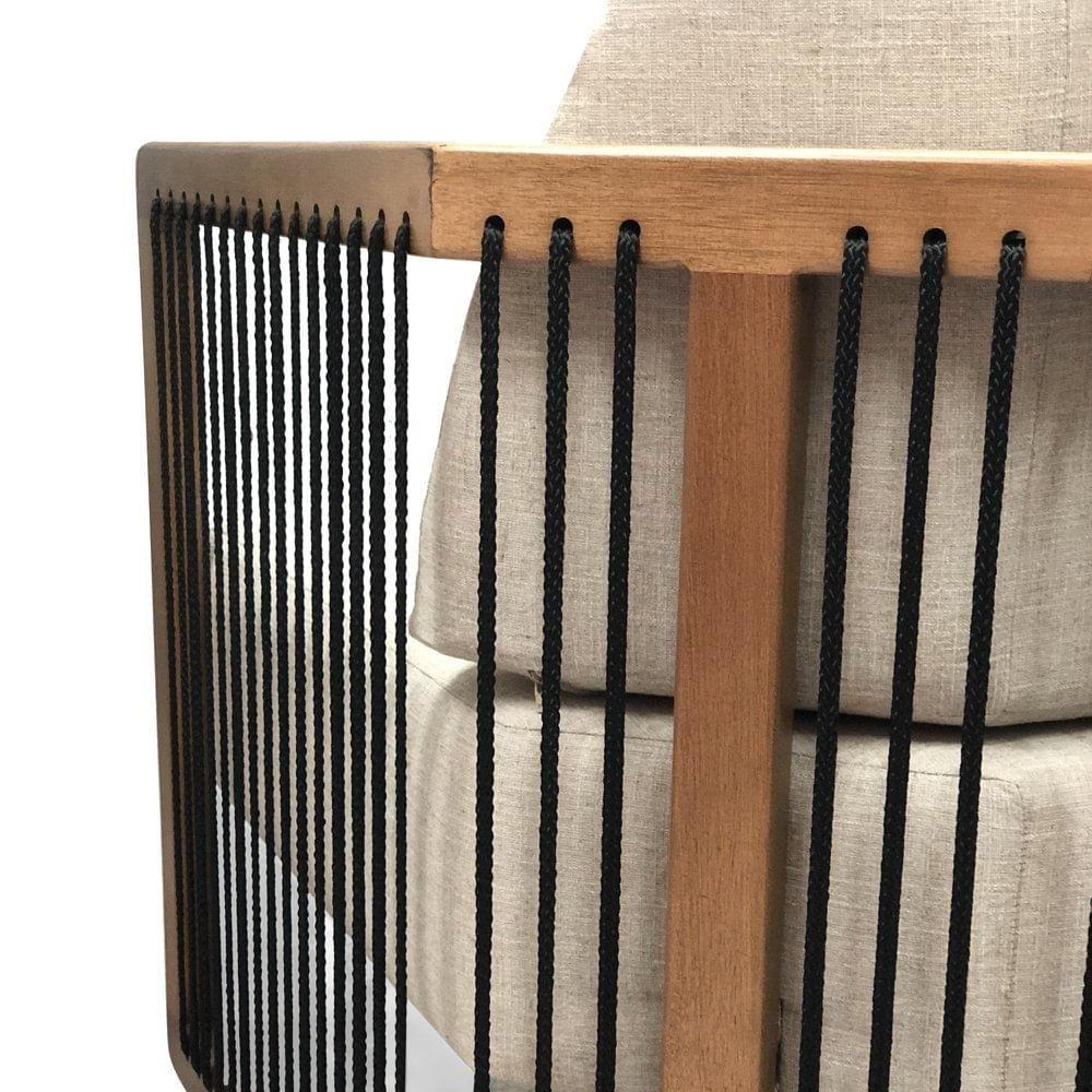 Poltrona Com Braço Mava Algodão Bege Madeira Cedro Corda Plana Poliéster Preta - 3