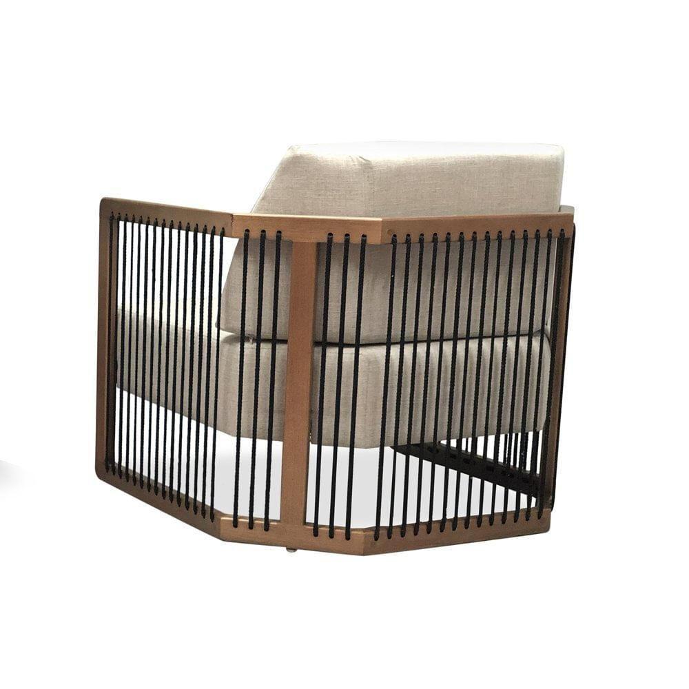 Poltrona Com Braço Mava Algodão Bege Madeira Cedro Corda Plana Poliéster Preta - 5