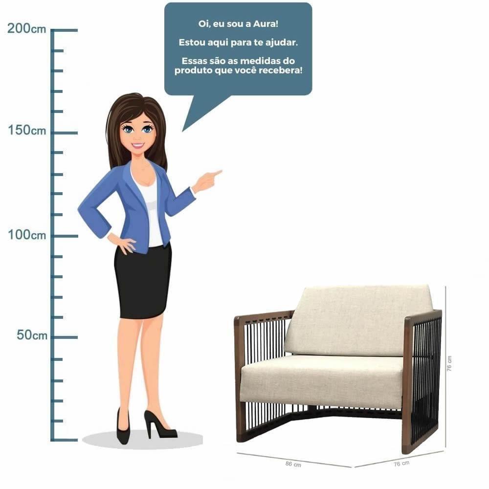Poltrona Com Braço Mava Algodão Bege Madeira Cedro Corda Plana Poliéster Preta - 6