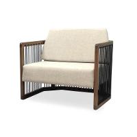 Poltrona Com Braço Mava Algodão Bege Madeira Cedro Corda Plana Poliéster Preta - 1