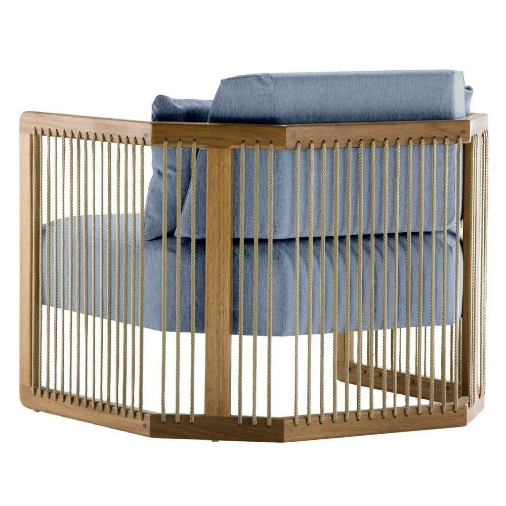 Poltrona Com Braço Mava Algodão Azul Madeira Cedro Corda Plana Poliéster Azul - 3