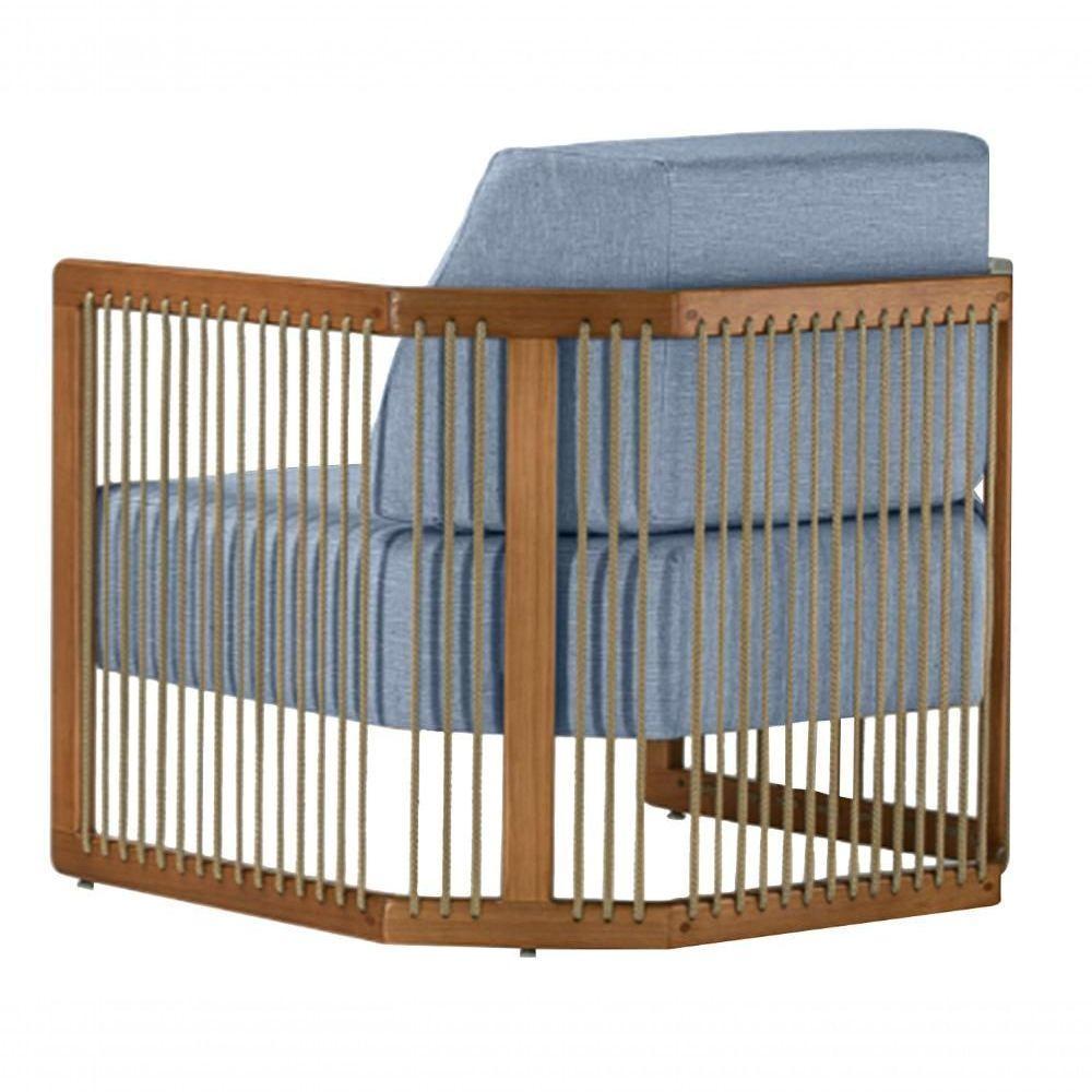 Poltrona Com Braço Mava Algodão Azul Madeira Cedro Corda Plana Poliéster Azul - 7