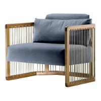 Poltrona Com Braço Mava Algodão Azul Madeira Cedro Corda Plana Poliéster Azul - 1